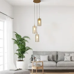 Searchlight Pendelleuchte 3-flammig E14 D: 26 cm Glas Metall Modern< Hängelampen|Bürolampen