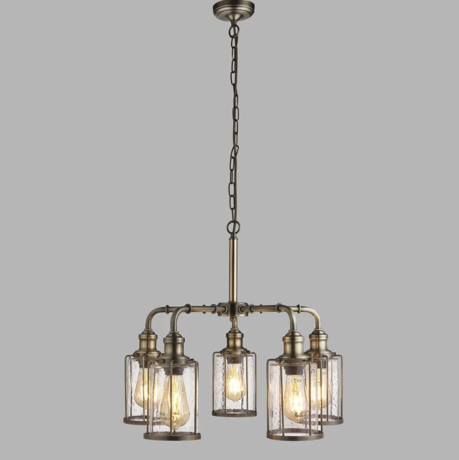 Wohnzimmerlampen|Glaslampen*Searchlight Pendelleuchte 5-flammig E27 Glas Metall Vintage LOGAN