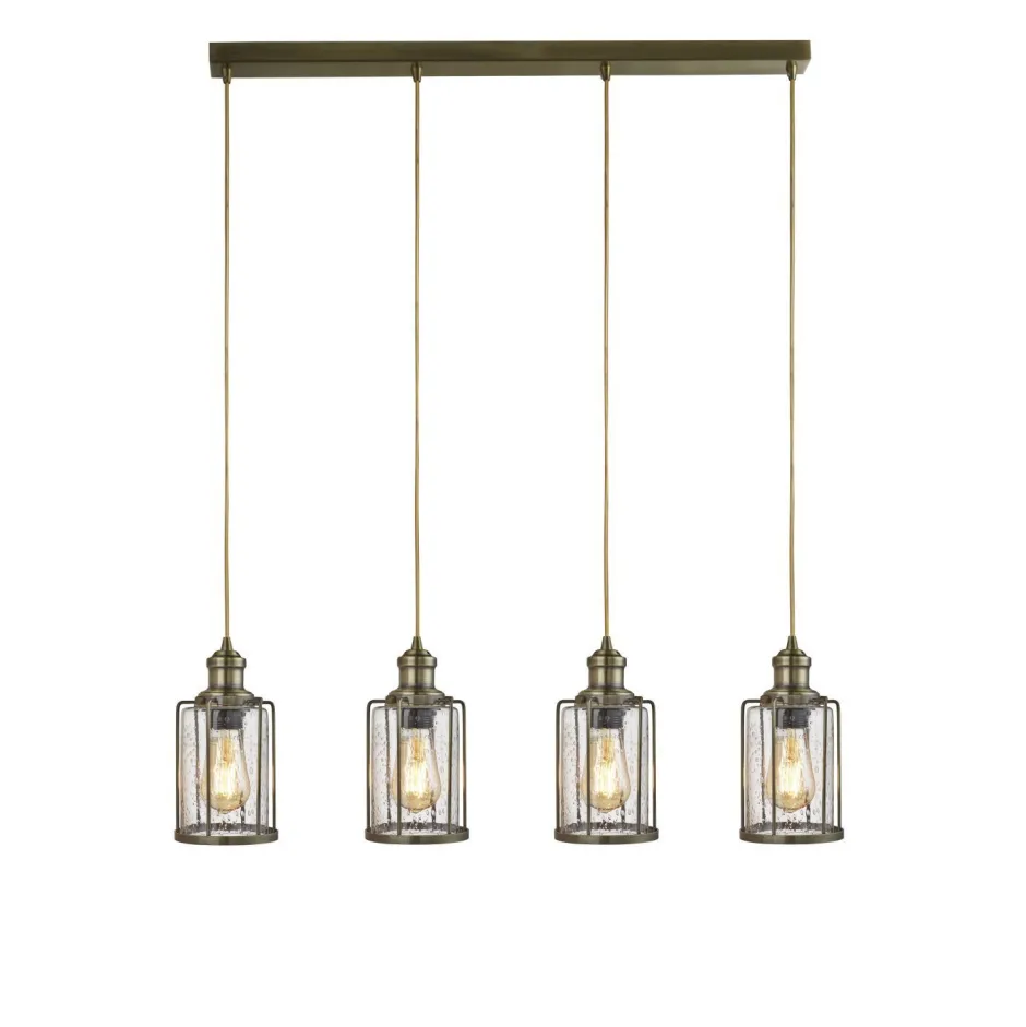 Searchlight Pendelleuchte 4-flammig E27 Glas Metall Vintage LOGAN< Hängelampen|Esszimmer Lampen