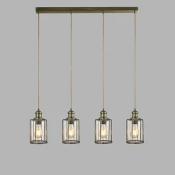 Searchlight Pendelleuchte 4-flammig E27 Glas Metall Vintage LOGAN< Hängelampen|Esszimmer Lampen