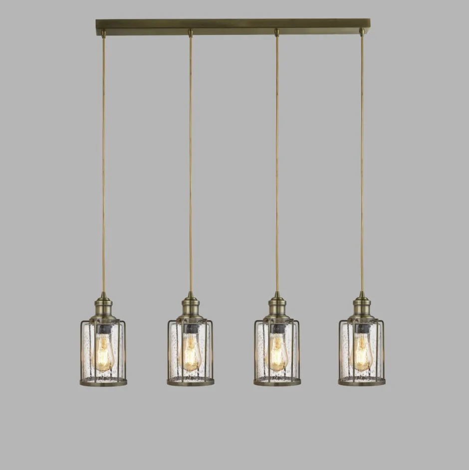 Searchlight Pendelleuchte 4-flammig E27 Glas Metall Vintage LOGAN< Hängelampen|Esszimmer Lampen