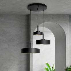 Giovanni Battista Pendelleuchte 3-flammig E27 in Schwarz matt Gold Retro< Hängelampen|Bürolampen