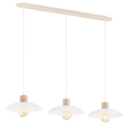 Emibig Pendelleuchte 3-flammig E27 L: 90 Weiß Holzoptik Metall< Hängelampen|Bürolampen