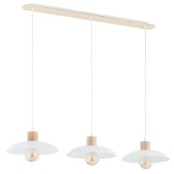 Emibig Pendelleuchte 3-flammig E27 L: 90 Weiß Holzoptik Metall< Hängelampen|Bürolampen