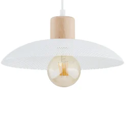 Emibig Pendelleuchte 3-flammig E27 L: 90 Weiß Holzoptik Metall< Hängelampen|Bürolampen