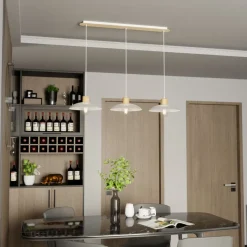 Emibig Pendelleuchte 3-flammig E27 L: 90 Weiß Holzoptik Metall< Hängelampen|Bürolampen