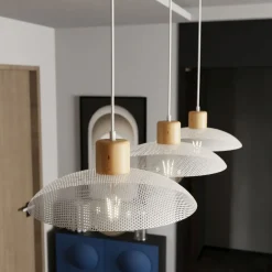 Emibig Pendelleuchte 3-flammig E27 L: 90 Weiß Holzoptik Metall< Hängelampen|Bürolampen