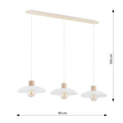Emibig Pendelleuchte 3-flammig E27 L: 90 Weiß Holzoptik Metall< Hängelampen|Bürolampen