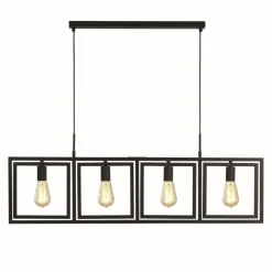 Hängelampen|Esszimmer Lampen*Searchlight Pendelleuchte 4-flammig E27 Schwarz Metall Retro Design