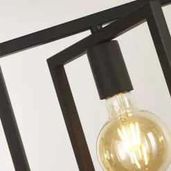 Hängelampen|Esszimmer Lampen*Searchlight Pendelleuchte 4-flammig E27 Schwarz Metall Retro Design