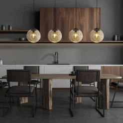 Hängelampen|Esszimmer Lampen*Searchlight Pendelleuchte 4-flammig E27 Schwarz Champagner Glas