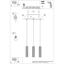 Sollux Pendelleuchte 3-flammig GU10 B: 45 cm Schwarz Modern BERTA< Hängelampen|Wohnzimmerlampen