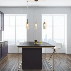 Wohnzimmerlampen|Glaslampen*Searchlight Pendelleuchte 3-flammig in Messing Creme E14 Glas Metall