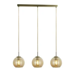 Searchlight Pendelleuchte 3-flammig in Messing Antik Bernstein E27< Hängelampen|Wohnzimmerlampen