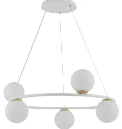 Sigma Pendelleuchte 5-flammig Metall Glas Weiß Kugeln B:68 cm< Kugellampen|Moderne Lampen