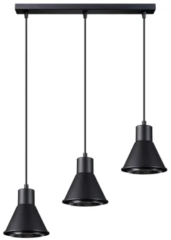 Hängelampen|Esszimmer Lampen*Sollux Pendelleuchte 3-flammig Retro ES111 Metall Schwarz
