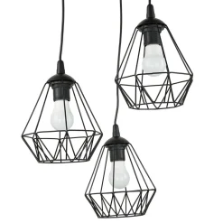 Esszimmer Lampen|Wohnzimmerlampen*Luminex Pendelleuchte 3-flammig Schwarz Metall Draht Schirm