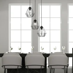 Esszimmer Lampen|Wohnzimmerlampen*Luminex Pendelleuchte 3-flammig Schwarz Metall Draht Schirm