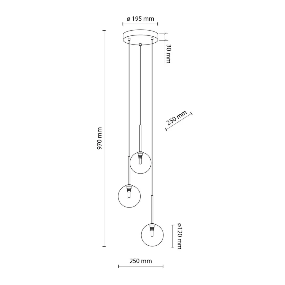 Hängelampen|Esszimmer Lampen*TK Lighting Pendelleuchte 3-flammig verstellbar Glas Metall Ø 25 cm G9