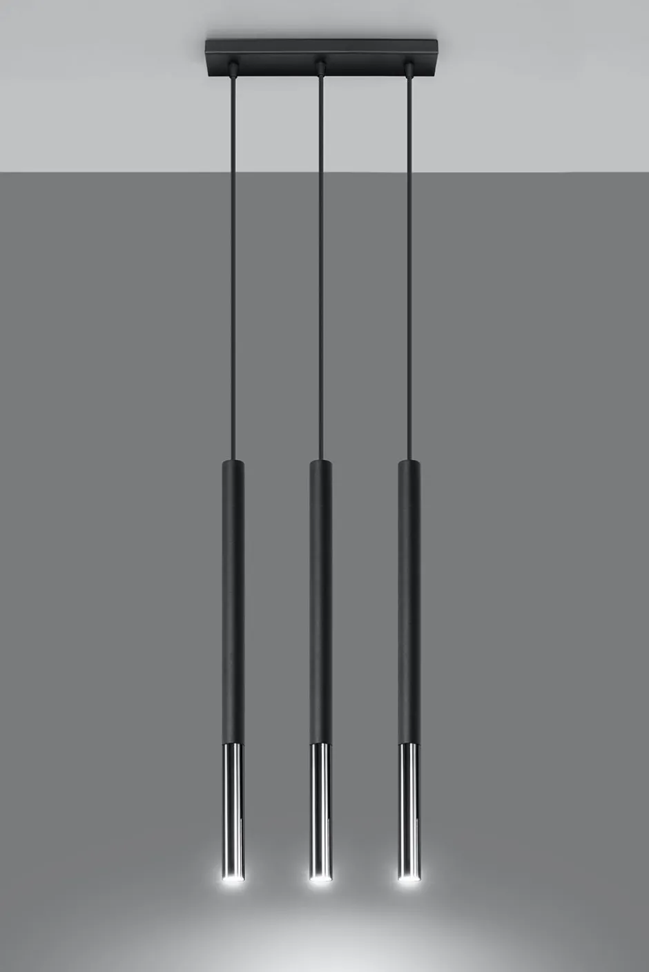 Sollux Pendelleuchte GALKA 3-flammig verstellbar Schwarz Chrom< Moderne Lampen|Wohnzimmerlampen