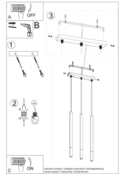 Sollux Pendelleuchte GALKA 3-flammig verstellbar Schwarz Chrom< Moderne Lampen|Wohnzimmerlampen