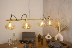 Eco-Light Pendelleuchte Glas Aluminium in Gold 114 cm E14 4-flmg< Hängelampen|Esszimmer Lampen