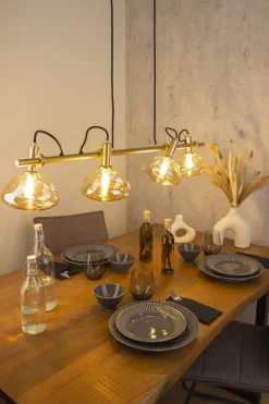 Eco-Light Pendelleuchte Glas Aluminium in Gold 114 cm E14 4-flmg< Hängelampen|Esszimmer Lampen