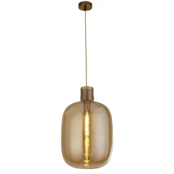 Hängelampen|Wohnzimmerlampen*Searchlight Pendelleuchte Glas D: 30 cm in Messing Bernstein E27 REAGAN