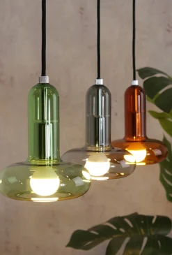 Eco-Light Pendelleuchte Glas Grün Rauchgrau Bernstein E14 65 cm< Wohnzimmerlampen|Glaslampen