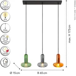 Eco-Light Pendelleuchte Glas Grün Rauchgrau Bernstein E14 65 cm< Wohnzimmerlampen|Glaslampen