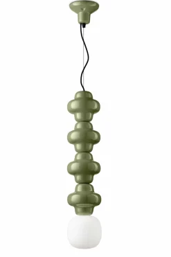Ferroluce Pendelleuchte Glas Keramik E14 Grün Weiß Retro< Wohnzimmerlampen|Glaslampen