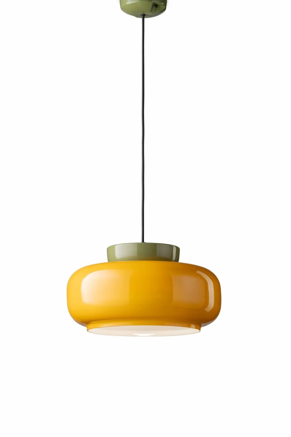 Ferroluce Pendelleuchte Glas Keramik E27 D: 37 cm rund Retro< Wohnzimmerlampen|Glaslampen