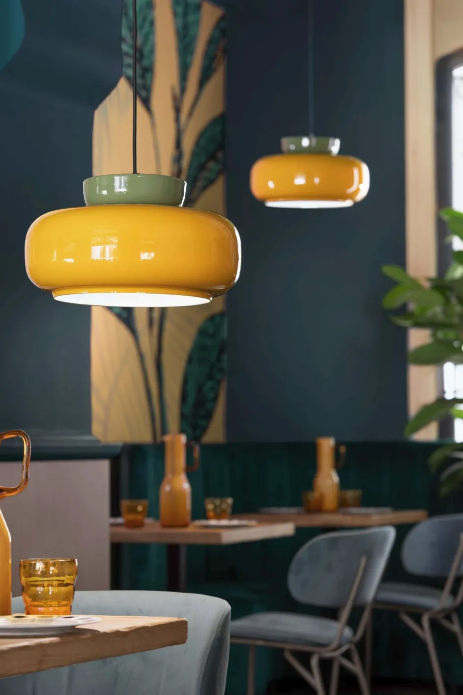 Ferroluce Pendelleuchte Glas Keramik E27 D: 37 cm rund Retro< Wohnzimmerlampen|Glaslampen