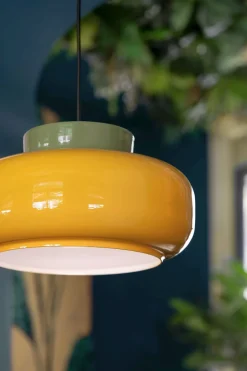 Ferroluce Pendelleuchte Glas Keramik E27 D: 37 cm rund Retro< Wohnzimmerlampen|Glaslampen