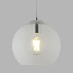 Wohnzimmerlampen|Glaslampen*Searchlight Pendelleuchte Glas Kugel Ø 25 cm Klar Chrom für E27