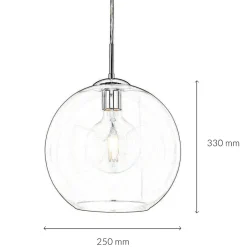 Wohnzimmerlampen|Glaslampen*Searchlight Pendelleuchte Glas Kugel Ø 25 cm Klar Chrom für E27