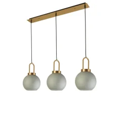 Searchlight Pendelleuchte Glas Metall 3-flammig in Messing Weiß geätzt E27< Hängelampen|Esszimmer Lampen