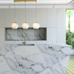 Searchlight Pendelleuchte Glas Metall 3-flammig in Messing Weiß geätzt E27< Hängelampen|Esszimmer Lampen