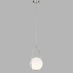 Hängelampen|Wohnzimmerlampen*Searchlight Pendelleuchte Glas Metall E27 in Silber Weiß Jugendstil