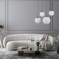 TK Lighting Pendelleuchte Glas Metall L: 87cm Schwarz Weiß E27 4-flammig< Hängelampen|Esszimmer Lampen