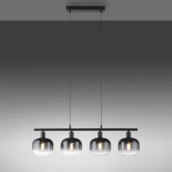 Just Light Pendelleuchte Glas Metall Rauchgrau Schwarz E14 L:68 cm< Wohnzimmerlampen|Kugellampen