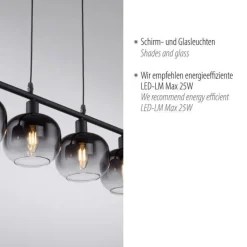 Just Light Pendelleuchte Glas Metall Rauchgrau Schwarz E14 L:68 cm< Wohnzimmerlampen|Kugellampen