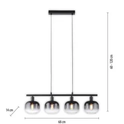 Just Light Pendelleuchte Glas Metall Rauchgrau Schwarz E14 L:68 cm< Wohnzimmerlampen|Kugellampen