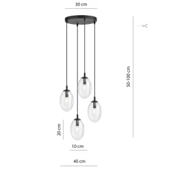 Emibig Pendelleuchte Glas Metall verstellbar 4-flammig E14< Hängelampen|Bürolampen