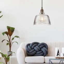 Lamkur Pendelleuchte Glas Metall E27 Ø 28 cm Vintage Esszimmer< Küchenlampen|Vintage Lampen