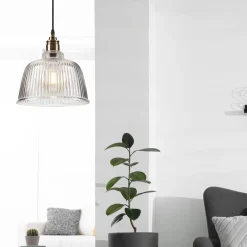 Lamkur Pendelleuchte Glas Metall E27 Ø 28 cm Vintage Esszimmer< Küchenlampen|Vintage Lampen