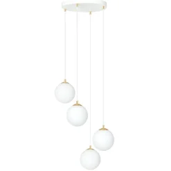 Emibig Pendelleuchte Glas Metall 4x E14 Weiß Gold verstellbar< Wohnzimmerlampen|Glaslampen