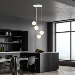 Emibig Pendelleuchte Glas Metall 4x E14 Weiß Gold verstellbar< Wohnzimmerlampen|Glaslampen