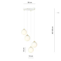 Emibig Pendelleuchte Glas Metall 4x E14 Weiß Gold verstellbar< Wohnzimmerlampen|Glaslampen