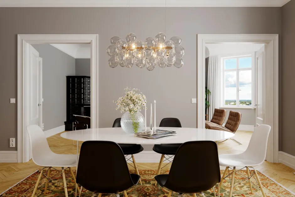 By Rydéns Pendelleuchte Glas Metall L: 80 cm H: max. 120 cm in Gold< Hängelampen|Bürolampen